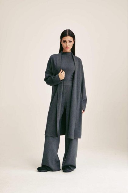 Open-Cut Knit Cardigan Grey