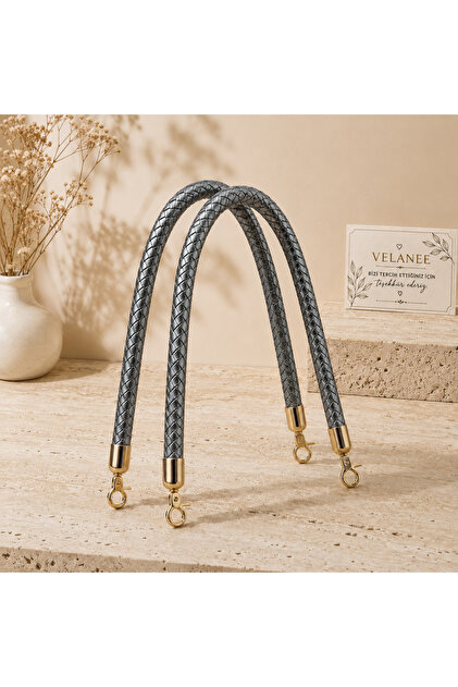 Metalik Füme Örgü Boru Çanta Sapı 25 cm – Gold Aparatlı 1 Çift (2 Adet)