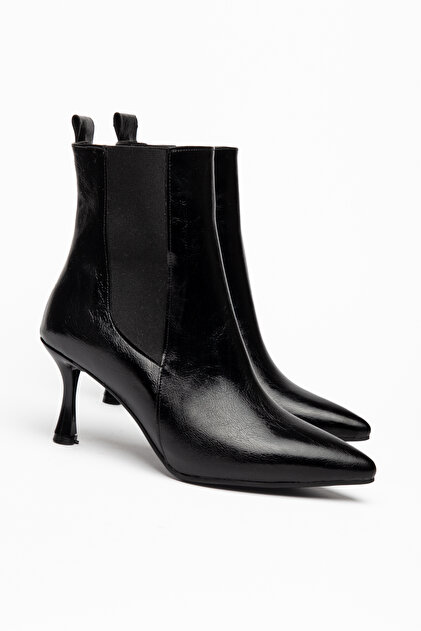 Women's Thin Heel Black Elastic Chelsea Boots