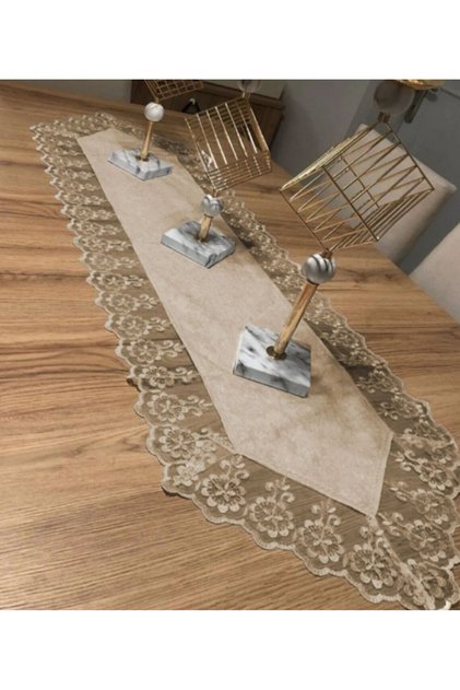 Covor de catifea cu dantelă crem (140X40Cm) Maro