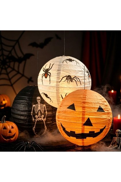 Lanternă decorativă suspendată pentru Halloween, dimensiune 30 cm, accesoriu amenajare petrecere costumată, culori livrate aleatoriu