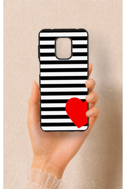 Redmi Note 9 Pro 9S Compatible Striped Red Heart Pattern Silicone Case