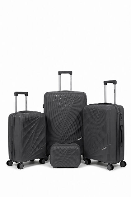 4-Piece Polypropylene Luggage Set with Cosmetic Bag 12/20/24/28 Inch – Lightweight Hardside Family Travel Suitcase Set