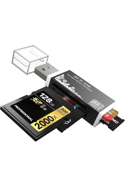 قارئ بطاقات SD عبر USB 2.0، قارئ بطاقات ذاكرة عالي السرعة بـ 4 فتحات، يدعم Micro SD/MS Duo/Pro/M2