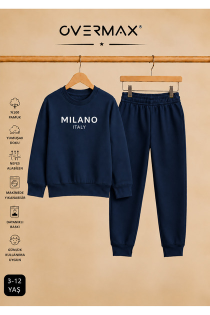 Milano Printed Children's Hoodless Sweatshirt Tracksuit Set – Ages 3-12