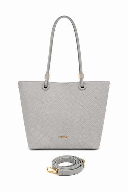 Women's Shoulder Bag Straw Weave Patterned Large Tote Bag with Heart Charm Detail and Cross Strap Stylish 7460-B