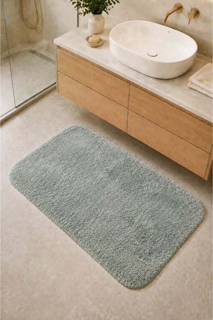 Non-Slip Gel Based Washable Plush Soft Textured Decorative Single Bath Mat 60X100 cm