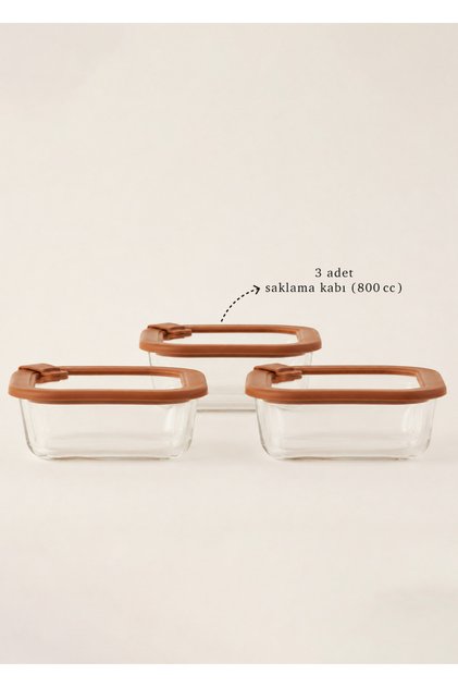Sandy 3-Piece Glass Storage Container Set Caramel (800 Cc)