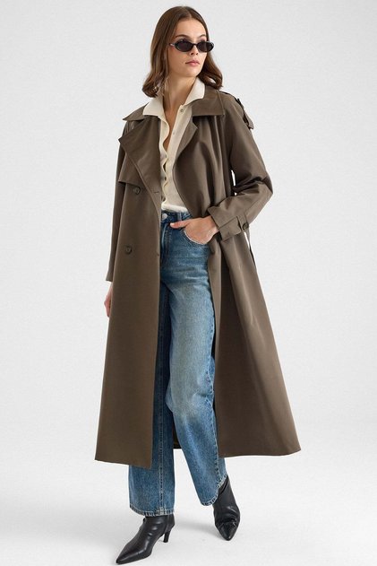 Oversized Water-Repellent Trench Coat with Cape and Epaulet Detail Haki̇ 6897