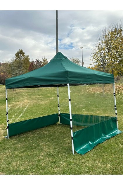 3X3 GAZEBO ÇARDAK 3Kenar Şeffaf Perdeli