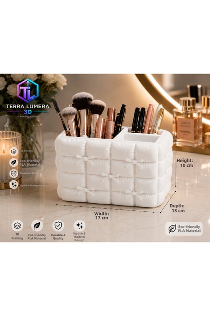 Quilted Bowknot Makeup Organizer – Pen Holder, Brush Holder, and Desktop Organizer