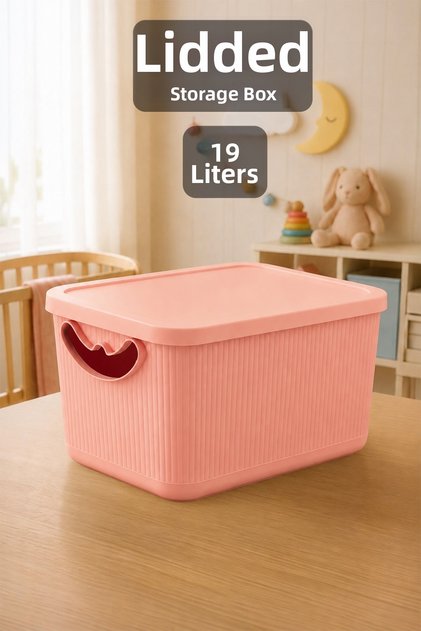 19Lt Toy Storage Box with Lid - Baby Kids Room Organizer Multi-Purpose Organizer Pink
