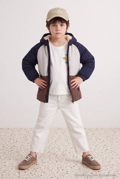 Multi-Colored Boys' Color-Blocked Fleece-Lined Hooded Puffer Coat Tkdaw27Mo00015
