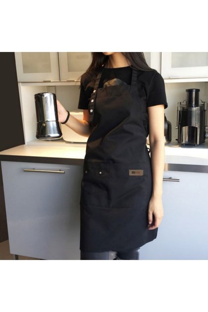 black New Fashion Kitchen Aprons for Woman Men Chef Work Apron for Grill Restaurant Bar Shop Cafes B