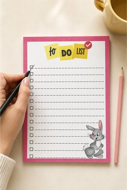 Sevimli Tavşan Tasarımlı A6 To Do List & Notepad Memopad Bloknot - 50 Yaprak