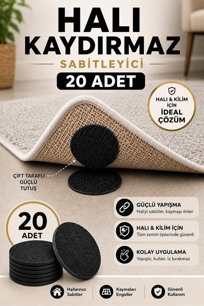 20 Adet Halı Kilim Koltuk Örtüsü Kaydırmaz Sabitleyici Cırt Yıkanabilir Kendinden Yapışkanlı Ped