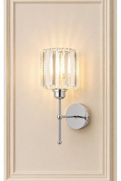 Modern Kristal Taşlı 1 Adet Kablosuz Pilli Aplik Aç Kapa Butonlu Tak Çalıştır Krom Gümüş