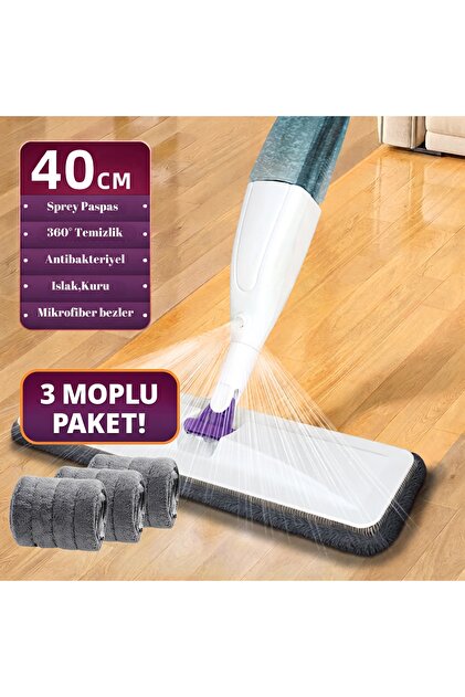 NZR Kaliteli Sprey Mop, 3 Adet Mikrofiber Moplu Deterjan Su