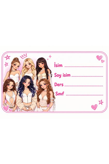 Kızlar Temalı Okul Etiketi | İsim Soyisim Ders Sınıf Etiketi | 10’lu Set