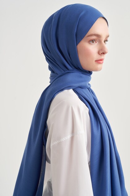 Şal slub cu două feţe din mătase - Indigo