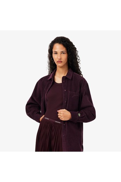 Kadın Oversize Fit Kadife Bordo Gömlek