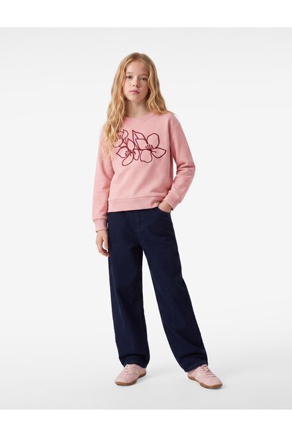 Embroidered Three Thread Raised Crew Neck Long Sleeve Sweatshirt