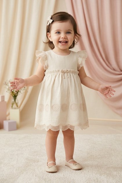Baby Girl Dress Girl's Dress Birthday Party Wedding Linen Short Sleeve Lined Dress