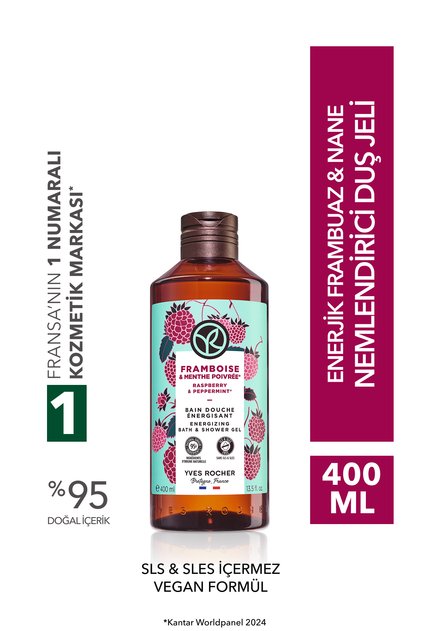 Shower Gel - Moisturizing Energizing Raspberry Mint - Sls, Sles Free, Vegan - 400ml