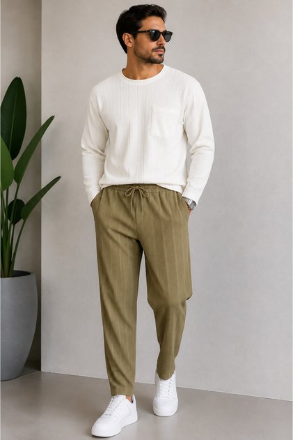 Men's Ottoman Fabric Crew Neck Top and Bottom Set