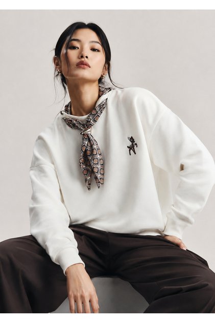 Women's White Scarf Ceylan Embroidery Sweatshirt
