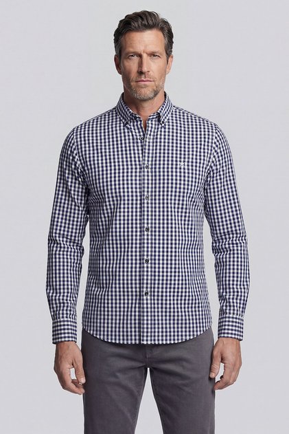 Long Sleeve Pasha Collar Pocketless Men's Shirt Navy Blue