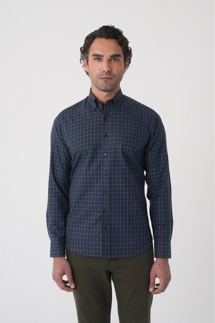 Navy Blue Regular Fit Cotton Shirt