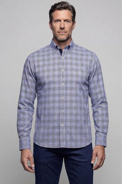 Navy Blue Regular Fit Cotton Pocketless Long Collar Shirt