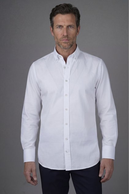 Long Sleeve Pasha Collar White Pocketless Men's Shirt
