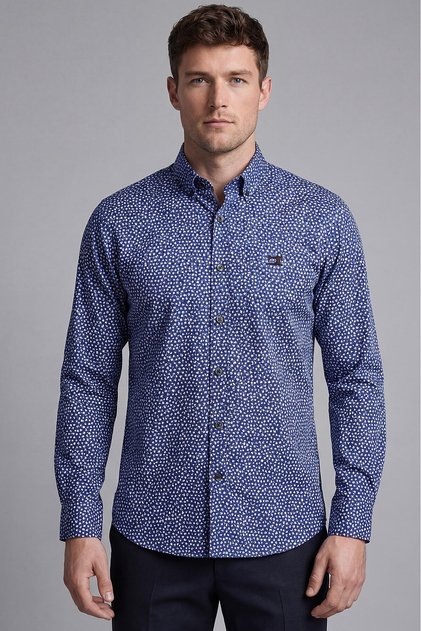 Navy Blue Regular Fit Pocketless Long Italian Collar Shirt