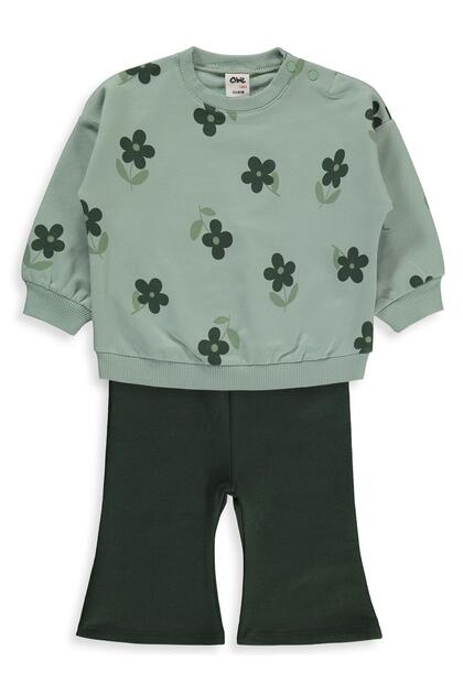 Floral Print Basic 6-18 Months Set - Khaki