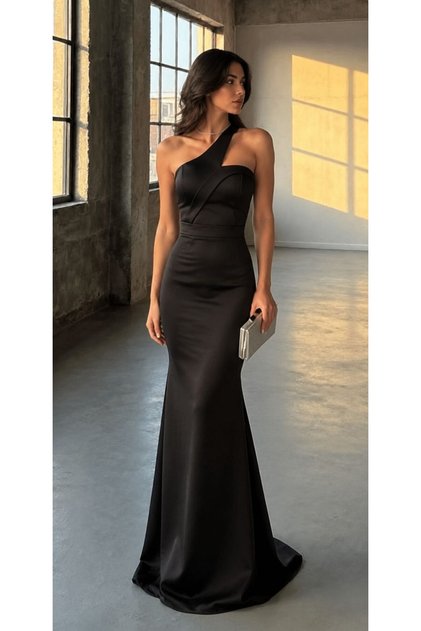 Rochie de seară cu bretele încrucișate din material scuba, tip pește 582211 NEGRU