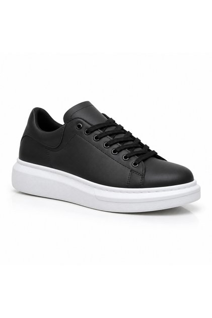 Siyah Suni Deri Erkek Sneaker - Hafif Yapı Günlük Rahat Deri Ayakkabı BA0547