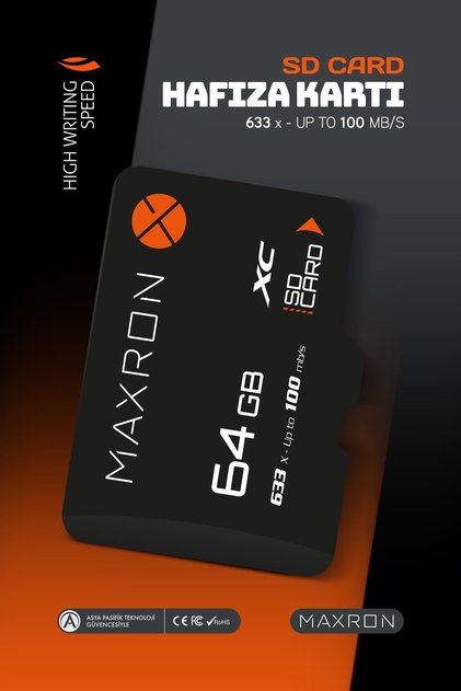 64 GB Hafıza Kartı SD Kart+ Adaptörü 100 Mb/s