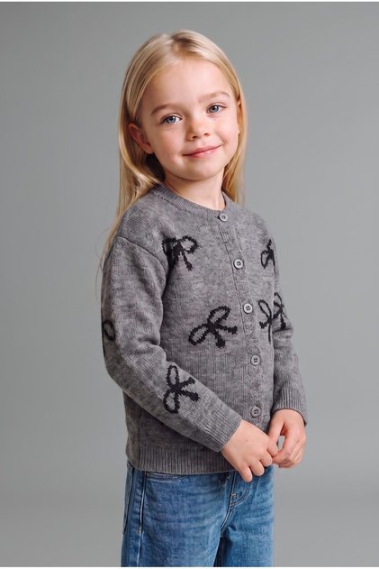 Ribbon Patterned Crew Neck Knitwear Basic Cardigan Baby Girl I4958A526Wn