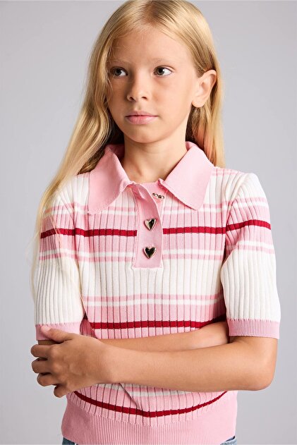 Regular Fit Short Sleeve Ribbed Polo Neck Sweater Girls I1714A826Au