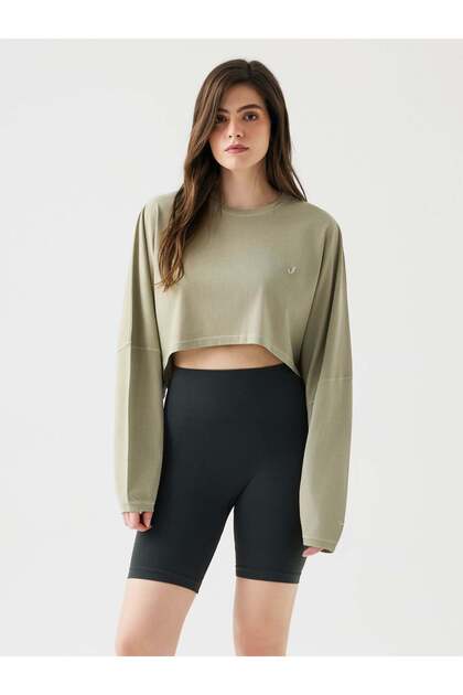 Aura Crop Long Sleeve T-Shirt Yeşil
