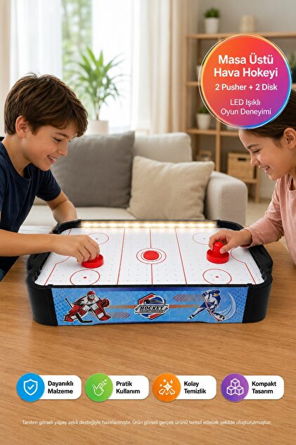 Masaüstü Portatif Taşınabilir Led Işıklı Buz Hokeyi Oyun Seti 50X30CM