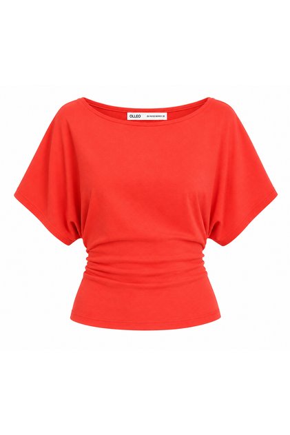 Women's Pomegranate Blossom Slim Fit Bat Sleeve Boat Neck Stretchy T-Shirt