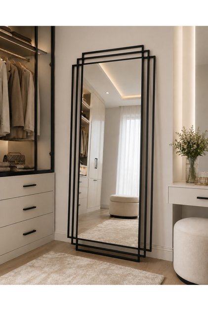 Siyah Metal Çerçeveli 180x80 Cm Dekoratif Ayna