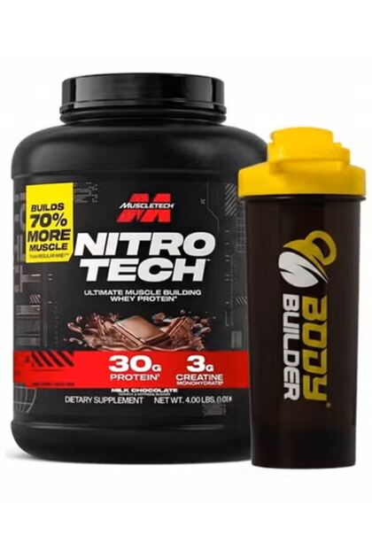 Nitro Tech Whey Protein with Milk Chocolate 4LB + Body Builder Shaker