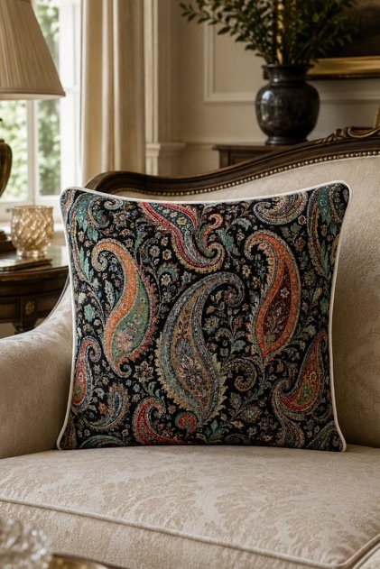 Patterned Tapestry Woven Decorative Cushion Cover with Piping Edges