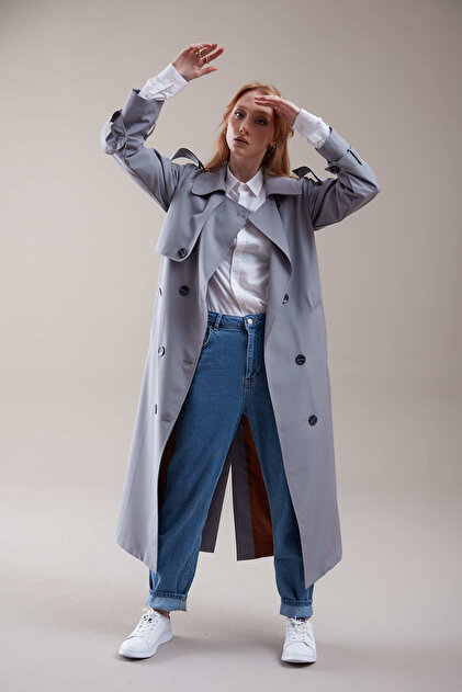 Rose Kadın Gri Oversize Trençkot