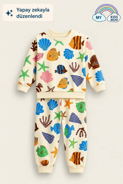 Kindergarten-Seashell Patterned Silky Suit 2-8 Years Old