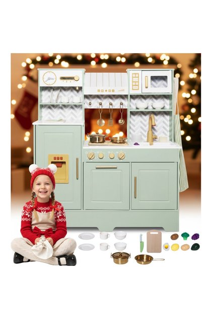 Bucatarie Lemn Copii GrandeCuisine cu Lumini, Sunete, Apa, Ice Maker si Accesorii Montessori